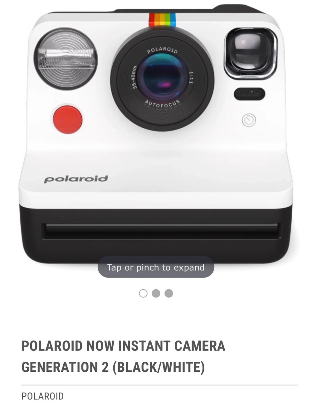 Polaroid White Instant Camera with Black Base and Red Shutter